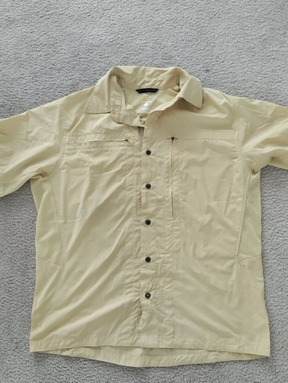 Mountain Hardwear Shirt Mens M Yellow Vented Pockets Hiking Fishing EUC